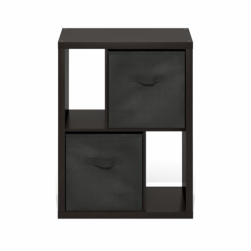 Image of Furinno Viola 2-Tier Storage Shelf, Printer Stand, Dark Oak | 2 Drawer Bins, 1.2-inch Extra Thick Frame Bookshelf, Reversible Display Rack, for Organization, Living Room, Home Office
