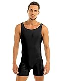 Yeahdor Herren Body Overall Einteiler Sportbody mit Bein Gymnastikanzug Jumpsuits Tank Top Leotard Sport Workout Fitness A Schwarz A M