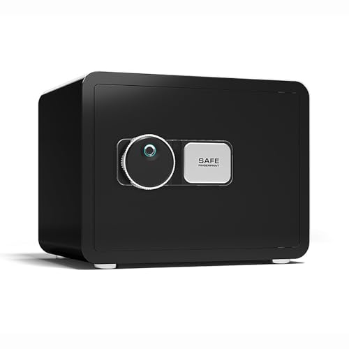 XRRJFYH Cofre con Huella Dactilar Caja Caudales con Estante Extraíble Safe con Llave Caja Fuerte con Función de Alarma(Black,38x30x30 cm/15x12x12 inch)