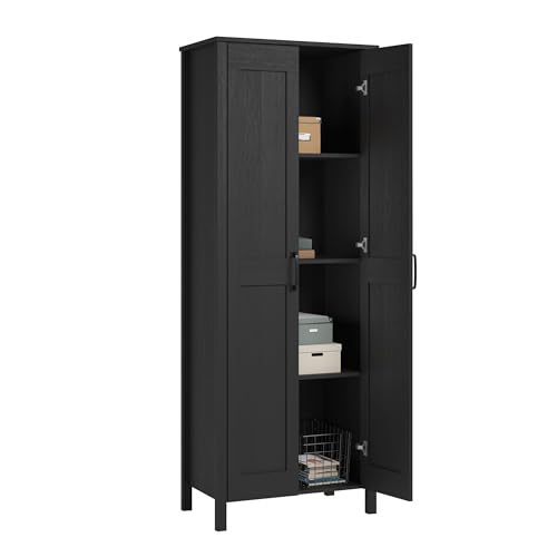 Image of Sauder Select Two-Door Storage Cabinet, Versatile Home Storage Solution, Raven Oak Finish
