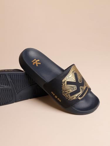Image of WROGN Men's Anti-slip Sliders | Lightweight EVA Sole | | Gold HD Print