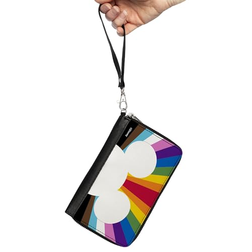 Buckle-Down Disney Wallet, Zip Around, Mickey Mouse Pride Ears Icon Rays Multi Color Rainbow, Vegan Leather2