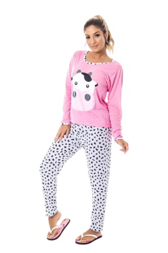 Kit 3 Pijamas De Frio Feminino Longo Estampado Personagens Desenhos (GG, Variadas)