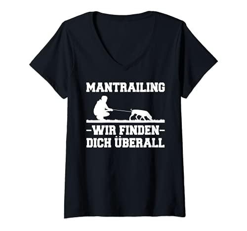Damen Mantrailing Ausbildung Personenspürhunde Mantrailing Hund T-Shirt mit V-Ausschnitt
