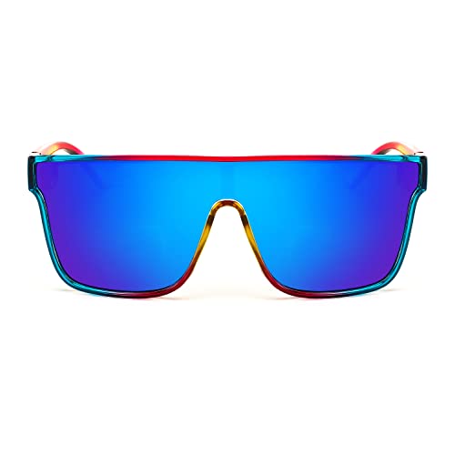 Image of FEISEDY Sunglasses for Women Men, Fashion Mirrored Single Lens Shades