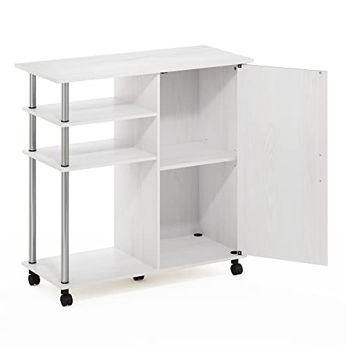 Image of Furinno Helena Multipurpose Storage Cabinet /Shelves,Printer Stand with Lockable Wheels, Stainless Steel Tubes, White Oak /Chrome