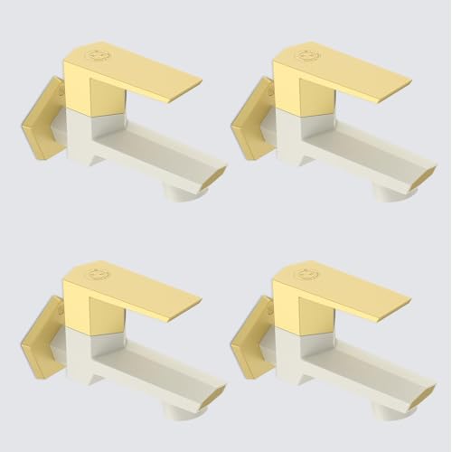 Image of RN PTMT Bib Cock for Bathroom | 15mm Foam Flow Water Tap with Flange | Luxury G20 Series Faucet | High-Grade Engineering Polymer Tap (Ivory Bright Gold Dual, Pack of 4)