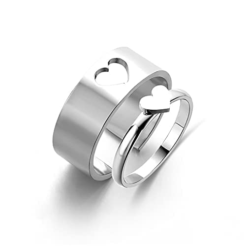 Couple Silver Ring For Women Butterfly Heart Silver Plated Matching Wrap Couple Adjustable Silver Finger Rings For Women Girls Men Boys Love Gifts-image-0