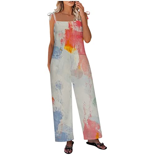 Hanaturu Monos sueltos sin mangas para mujer, de verano, con tirantes delgados ajustables, elásticos, con bolsillos, 13-blanco, 3XL