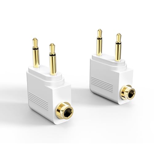MEE audio Airplane Headphone Adapter for in-Flight Entertainment Systems - Dual 3.5mm Male to 3.5mm Female - Works with Headphones, Headsets, and Bluetooth Adapters (2 Pack), White