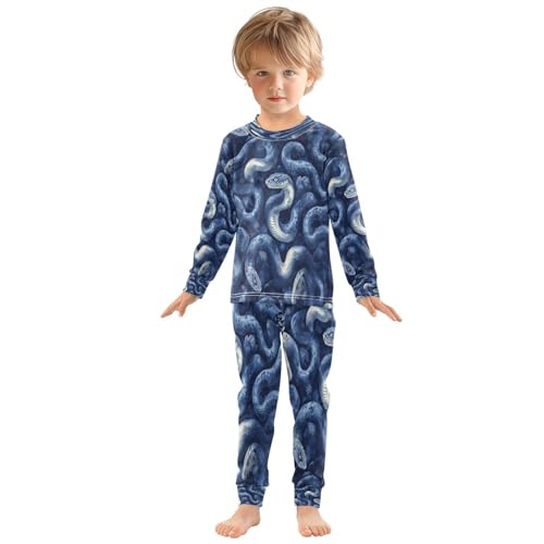 Pajama Sets Long Sleeve Blue Watercolor Snake Soft Comfy Sleepwear 2 Piece PJS 3-8T2