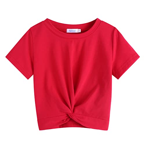 Image of Arshiner Girls Casual Tie Dye Short-Sleeve T-Shirt Cute Print Summer Blouse for Girls Twist Front Tunic Tee Tops