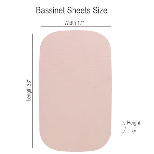 Image of Onacosht Muslin Bassinet Sheets 3 Pack for Baby Girl, Pink and Feather
