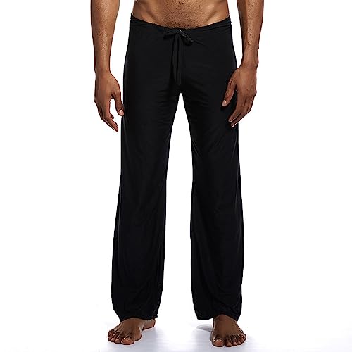 Cicilin Calça masculina de pijama folgada, macia, ajuste relaxado, calça casual para ioga, Preto, P
