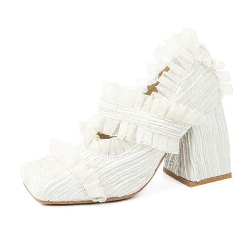 Chaussures Mary Jane JCVBN à talons hauts et bout carré en dentelle pour femme