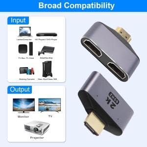 Image of ZORBES HDMI 1 in 2 Out Splitter Adapter, 2K@60hz HD Display Bi-Directional Selector Switcher, HDMI 1 Male to 2 Female Connector with LED Light for TV, Monitor, Laptop, DVD and Other Devices