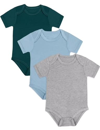 Image of Ekkimy Bamboo Rayon Baby Bodysuit,Short Sleeve Bodysuits Solid Color Outfits for Infant Boys Girls Soft Clothes