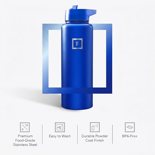 Image of IRON FLASK 40 oz Wide Mouth Water Bottle with Straw | Insulated Stainless Steel Sports Water Bottle with Leakproof Straw Lid - BPA Free, Cold 24 Hrs, Sweat Free (Cobalt)