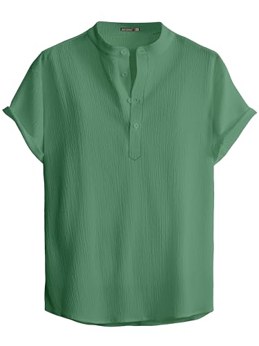 Image of Men Shirt | Black Solid Textured Casual | Regular Fit | Short Sleeve | Mandarin /Chinese Collar | Cotton Fabric | Stylish Office Summer Wear Shirt for Men