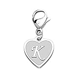 FAADBUK Initial Letter A-Z Alphabet Heart Charms for Jewelry Bracelet Keychain Necklace Initial Stainless steel Clasp Clip on Charm (intial K)