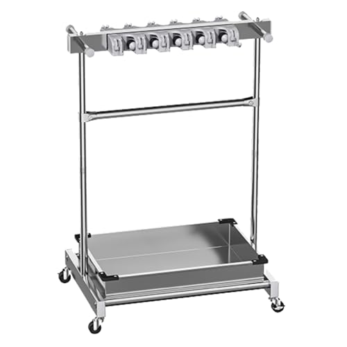 GOCHUSX Broom and Mop Holder, Movable Broom Organizer Storage with Universal Wheels, Stainless Steel Storage Rack Storage for Commercial Kitchen Restaurant Garages(Silver-B,97x50x122cm)
