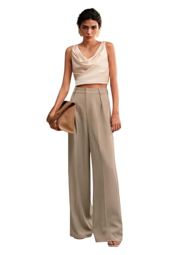 Image of KOTTY Trendy Beige High Rise Formal Straight Trousers for Women's Wardrobe Essential