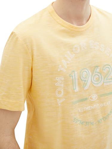 TOM TAILOR Herren Basic T-Shirt mit Logo-Print, sunny yellow finestripe, L – Ansicht 4