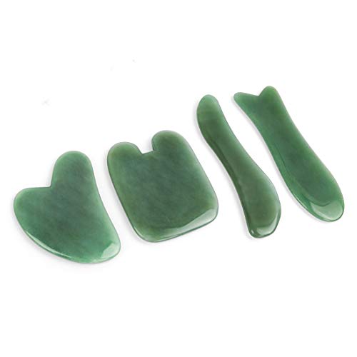 Yokilly Gua Sha Scraping Massage Tools Kit, 4pcs Natural Jade Stone Guasha Board for Facial Body Skin, Lymphatic Drainage, SPA Acupuncture Therapy Trigger Point Treatment (Aventurine)