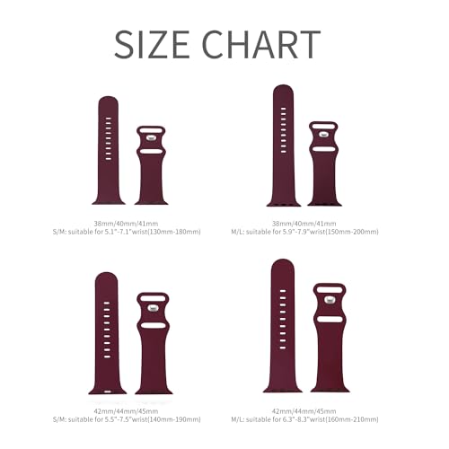 Image of Sport Bands Compatible with Apple Watch Band 38mm /40mm /41mm /42mm /44mm /45mm /49mm Women Men,Soft Silicone Strap Compatible with iWatch Ultra2 /Ultra Series10 /9 /8 /7 /6 /5 /4 /3 /2 /1 /SE Burgundy Red