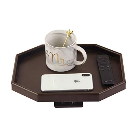 Sofa Couch Arm Clip Table Plastic Armrest Tray Table Clip-On Armchair Table Drinks Remote Control Snacks Holder Brown Cover