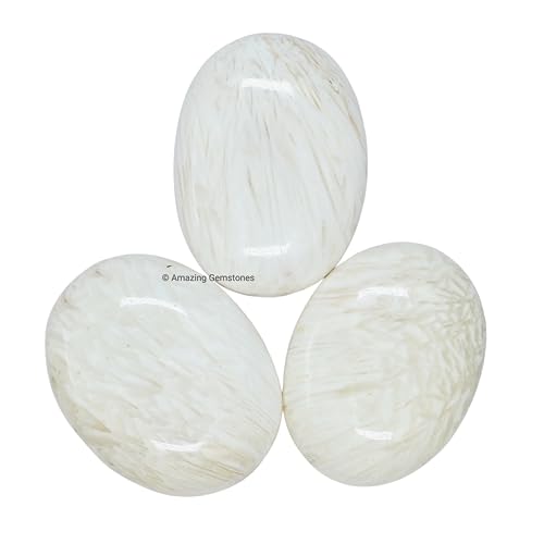 Image of Amazing Gemstone Scolecite Crystals and Healing Stones - Extra Large Palm Stone Crystals Piedra - Crystal for Good Luck, Positive Energy, Meditation - Unique Stocking Stuffers Gifts for Women, Men