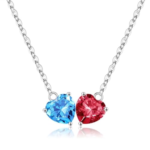 Iefil Double Birthstone Necklace - Simulated Aquamarine & Ruby Necklace