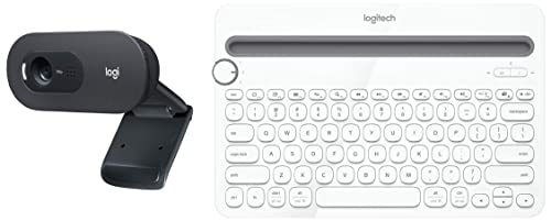 Image of Logitech C505 720p HD External USB Webcam with Long-Range & K480 Wireless Multi-Device Keyboard for Windows, Apple iOS Android or Chrome, Wireless Bluetooth