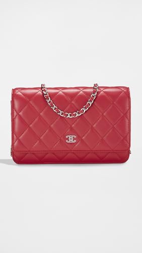 Chanel Women's Pre-Loved Red Lamb Classic Quilted Wallet On Chain, Red, One Size2