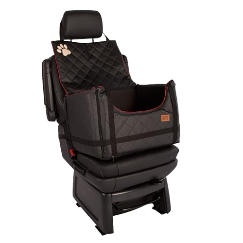 Golden Dog - Transportbox Hund mit Sicherheitsgurt M-52x44x33 cm - Leder Imitation Autositz Hund, Wasserdicht Hundesitz Auto - Beifahrersitz Hundebox Faltbar - Anschnallgurt Hundekorb Auto Schwarz
