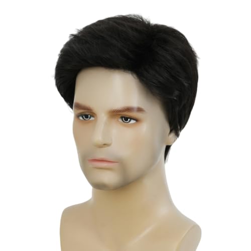 Image of Swiking Black Short Wig for Men Natural Layered Fluffy Soft Hair Wigs for Male Guy Daily