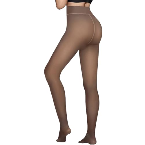 Image of Caprilite Women Fleece Lined Tights-Fake Translucent Leggings High Waist Pantyhose Sheer Thick Warm Tights For Winter