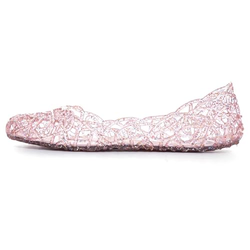 Image of Stunner Women Beach Jelly Shoes Slip On Crystal Summer Hollow Ballet Flats | Summer Cool PVC Breathable Outdoor Indoor Dressy Flat Sandals for Holiday Shopping Spa Swimming Pool