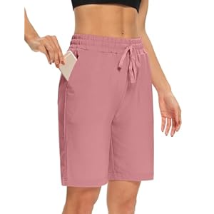 Shorts Damen Sommer Bermuda Shorts Casual Kurze Hose Sport Shorts Baumwolle Kurz Sporthose Jogginghose Knielang Yoga Running Shorts mit Taschen