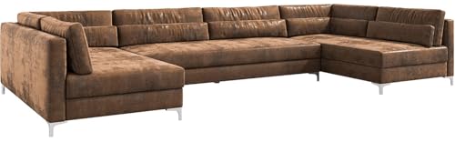 DeLife Canapé Elio Imitation Cuir Vintage Marron Antique 400x185 cm XL canapé panoramique