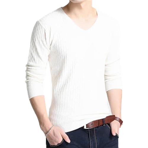 Slim Fit Wool Sweater for Men Long Sleeves Knit Pullover V Neck Lightweight Soft Jumper Top