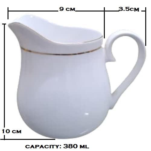 Image of White Bone China 380 ml Gravy Pot with 125 ml Creamer of 2, for Serving Milk, Gravy, Tea,and Coffee (Medium)