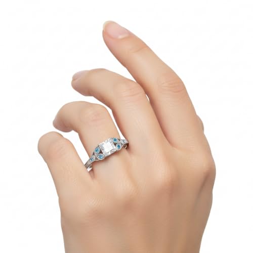 Image of Choose Your Gemstone Split Band Antique Ring Sterling Silver Princess Shape Side Stone Engagement Rings Minimal Modern Design Birthday Wedding Gift US Size 4 to 12
