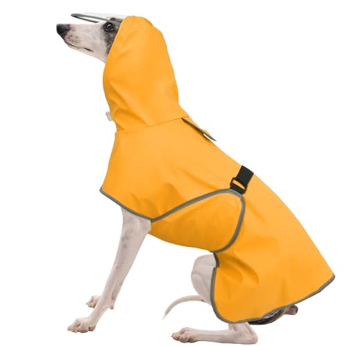 FUAMEY Extra Large Dog Raincoat | Clear Hood, Waterproof, Forest Adventures, Reflective Strips, Belly Coverage, Labrador Dark Yellow 2XL (50 - 75lb)
