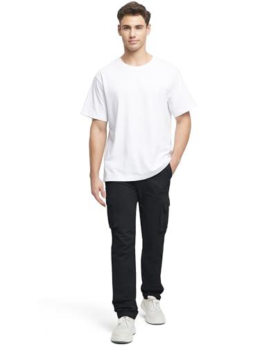 Cargo Pants for Men Cotton Fabric 6 Deep Pockets Straight-Leg Design Work Pants for Men Black 424