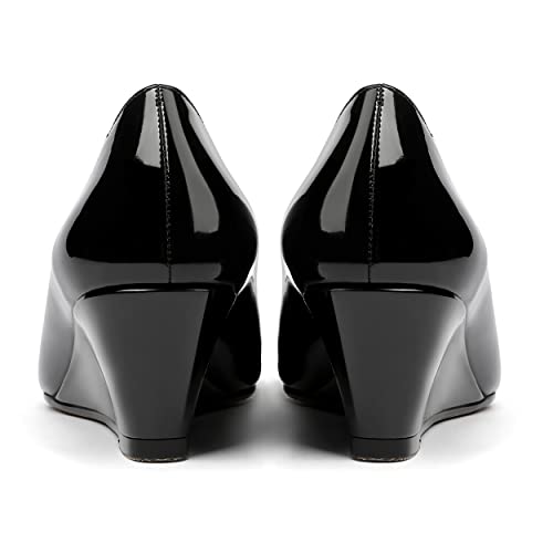 MERRORI Women's Black Solid Slip On Pointed Toe Patent Low Heel Wedge 2 Inch Pumps Shoes Size 9.5 - Ropa Y Zapatos para Mujer4
