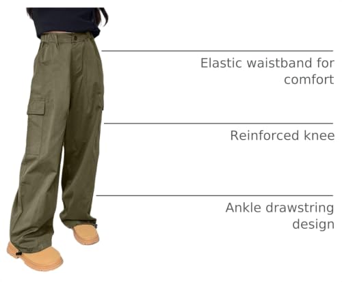 Image of Rolanko Girls Cargo Pants Wide Leg Streetwear Kids Pants with Pockets Trendy Jogger Trousers 4-14 Years
