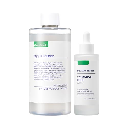 EQQUALBERRY Swimming Pool Toner & Ampoule Set – Hydrating & Soothing Duo for All Skin Types | Korean Vegan Skincare with Hyaluronic Acid & 5-CICA Complex
