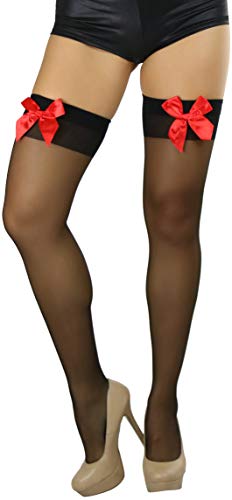 Image of ToBeInStyle Women's Opaque Long Thigh High Stockings w /Decorative Front Satin Bow