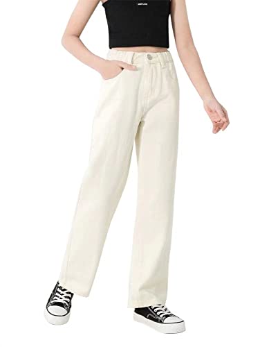 Girls Casual Denim Pants High Waisted Wide Leg Jeans with Pocket